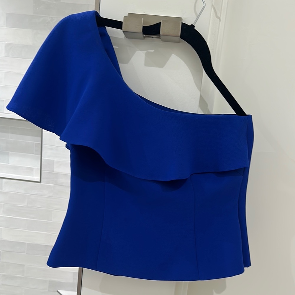 Eliza J Royal Blue One Shoulder Blouse perfect for Fourth of July